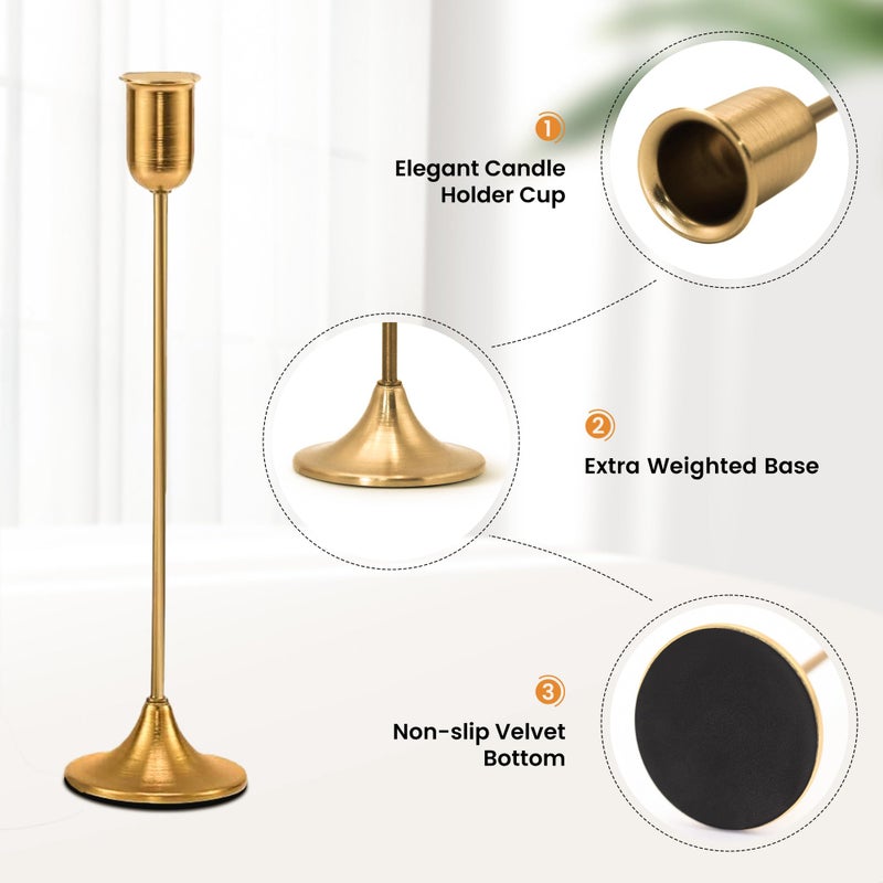 EAST FLAME Brass Gold Candle Holder - 3 PCS Taper Candlestick Holders - Vintage Candle Stick Holders - Modern Home Decor Centerpiece - Cozy Atmosphere Gift for Home Decor, Wedding, Housewarming Gift - Image 2