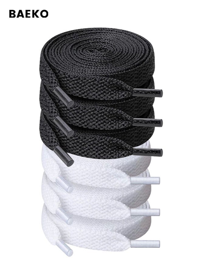 BAEKO 6 Pair Black white Shoelaces, Flat Shoe laces, Wide Shoelaces for Athletic Running Sneakers Shoes Boot Strings - Image 1