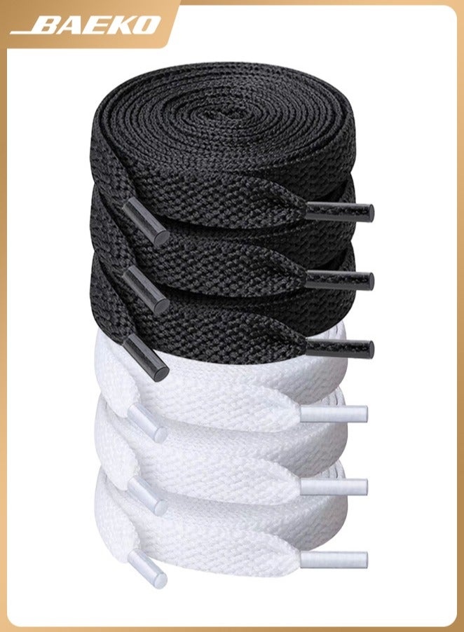 BAEKO 6 Pair Black white Shoelaces, Flat Shoe laces, Wide Shoelaces for Athletic Running Sneakers Shoes Boot Strings - Image 1