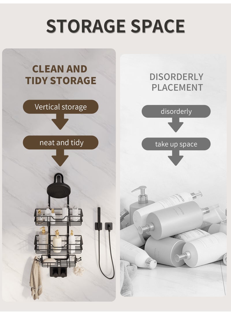 Genie Jar 2 Tier Over Shower Head Caddy No Drilling Hanging Shower Organizer Large Capacity Bathroom Shelf Rack with Hooks Soap Holder Anti Swing Storage - Image 2
