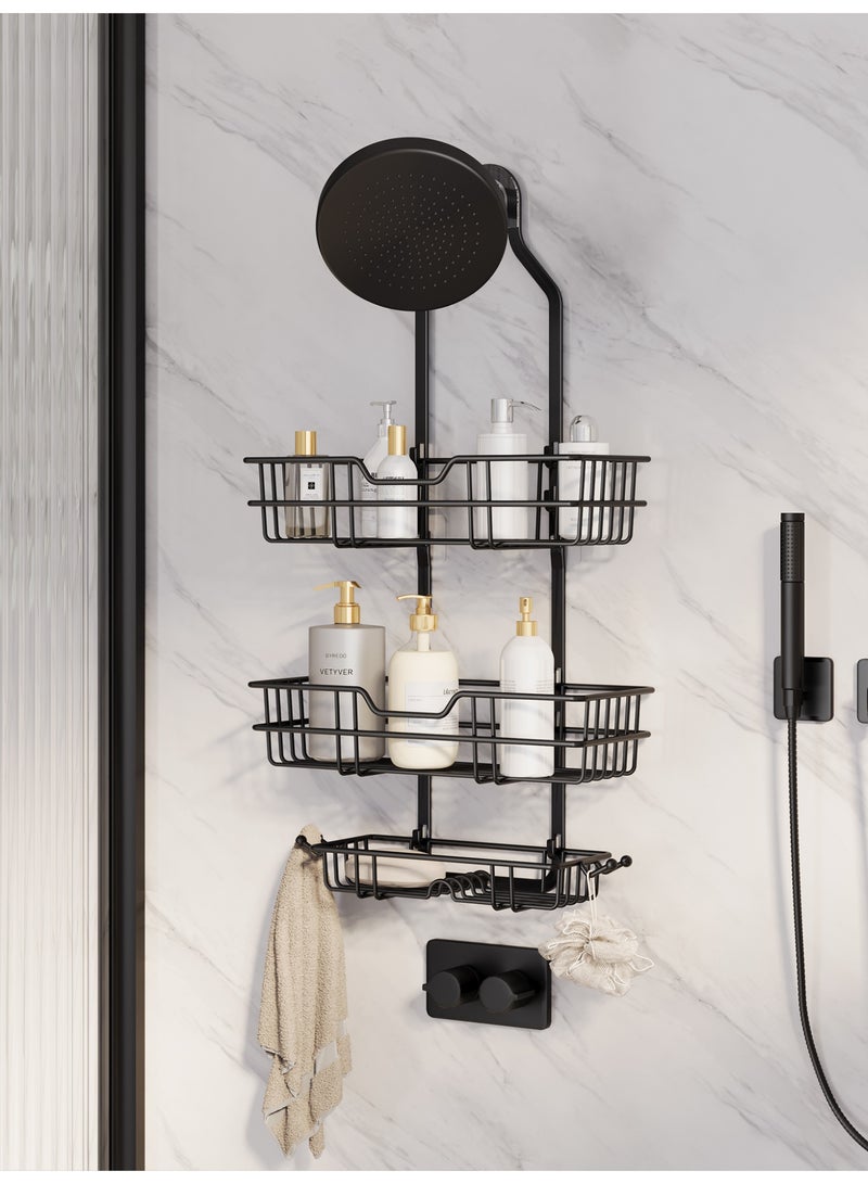 Genie Jar 2 Tier Over Shower Head Caddy No Drilling Hanging Shower Organizer Large Capacity Bathroom Shelf Rack with Hooks Soap Holder Anti Swing Storage - Image 1