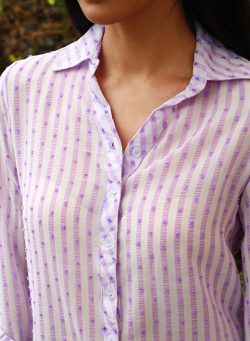 PINACOLADA Women's Lavender & Powder White Candy Striped Shirt