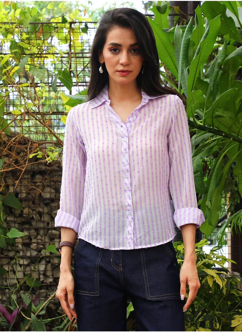 PINACOLADA Women's Lavender & Powder White Candy Striped Shirt