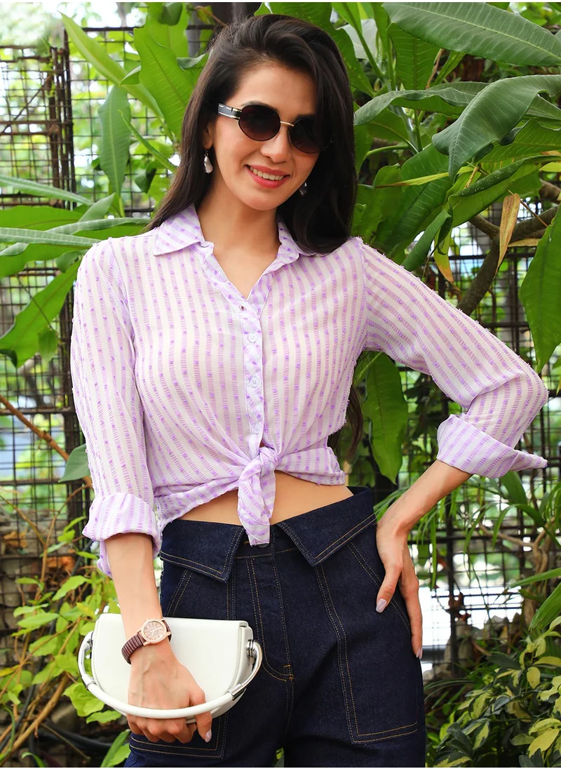 PINACOLADA Women's Lavender & Powder White Candy Striped Shirt