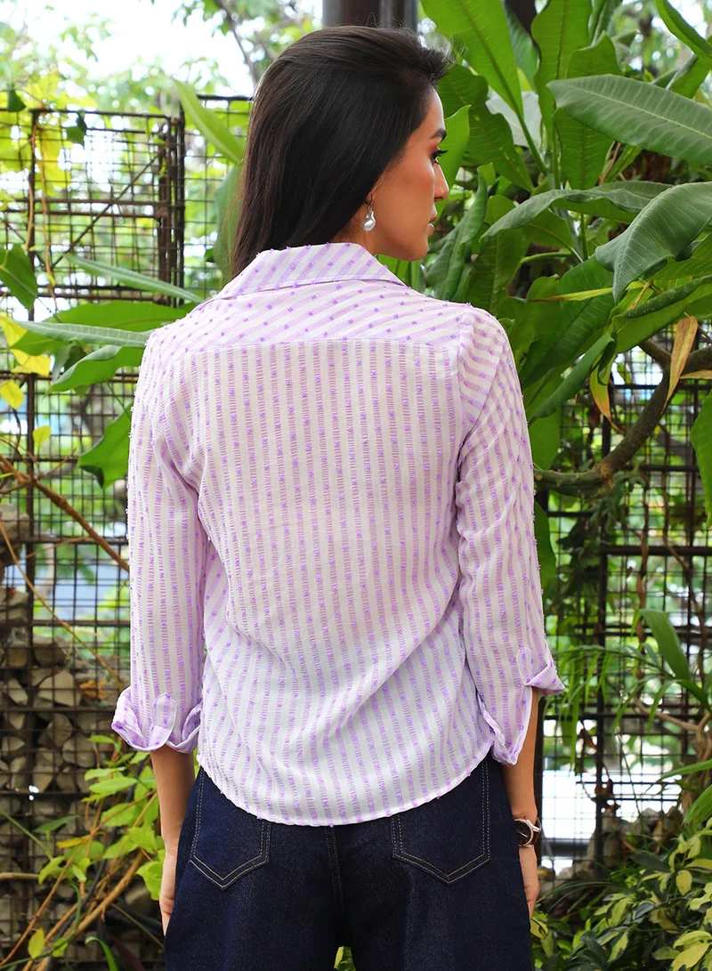 PINACOLADA Women's Lavender & Powder White Candy Striped Shirt