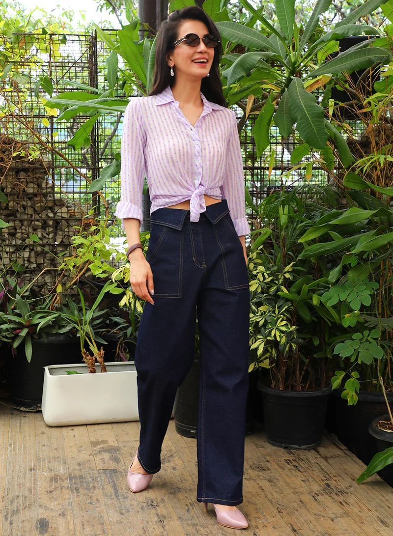 PINACOLADA Women's Lavender & Powder White Candy Striped Shirt