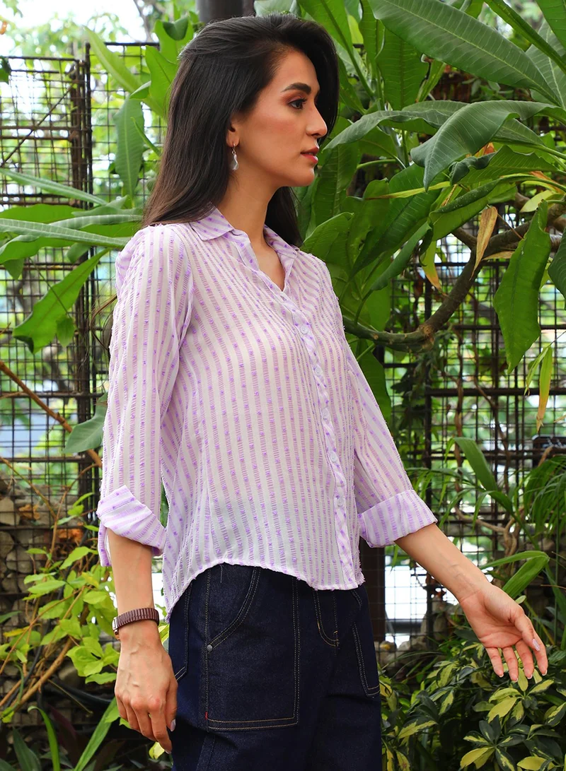 PINACOLADA Women's Lavender & Powder White Candy Striped Shirt