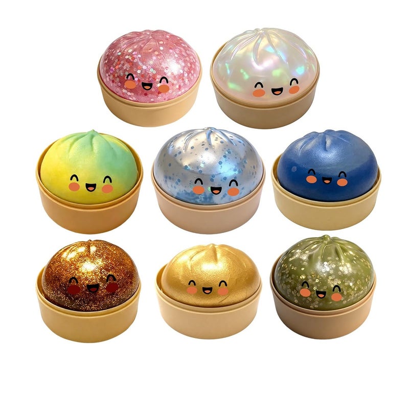 Dumpling Squishy Mystery Set - 8 Random Glitter Colors Stress Relief Fidget Toy - Image 2