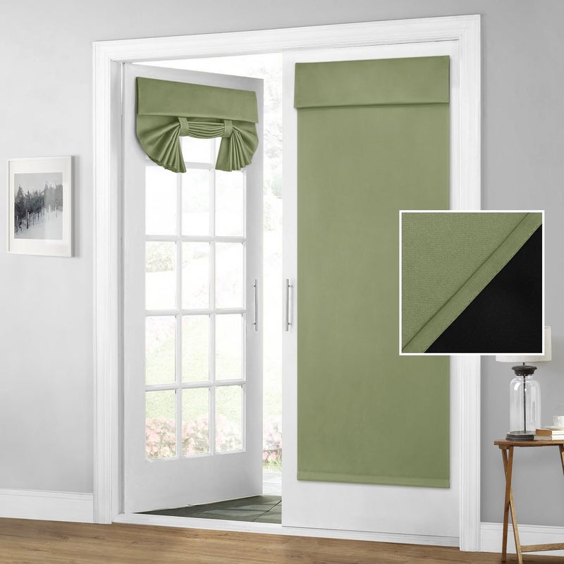 HOMEIDEAS HOMEIDEAS 100% Blackout French Door Curtains  Privacy Door Curtains for Door Window  26 X 68 Inch Room Darkening Curtains  Thermal Insulated Door Window Shades for Bedroom  (1 Panel  Sage Green) - Image 1