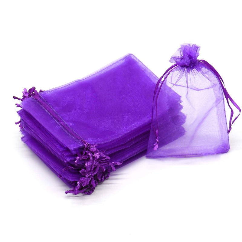 Bezall 100pcs Drawstring Organza Jewelry Candy Pouch Party Wedding Favor Gift Bags 8x12 Purple