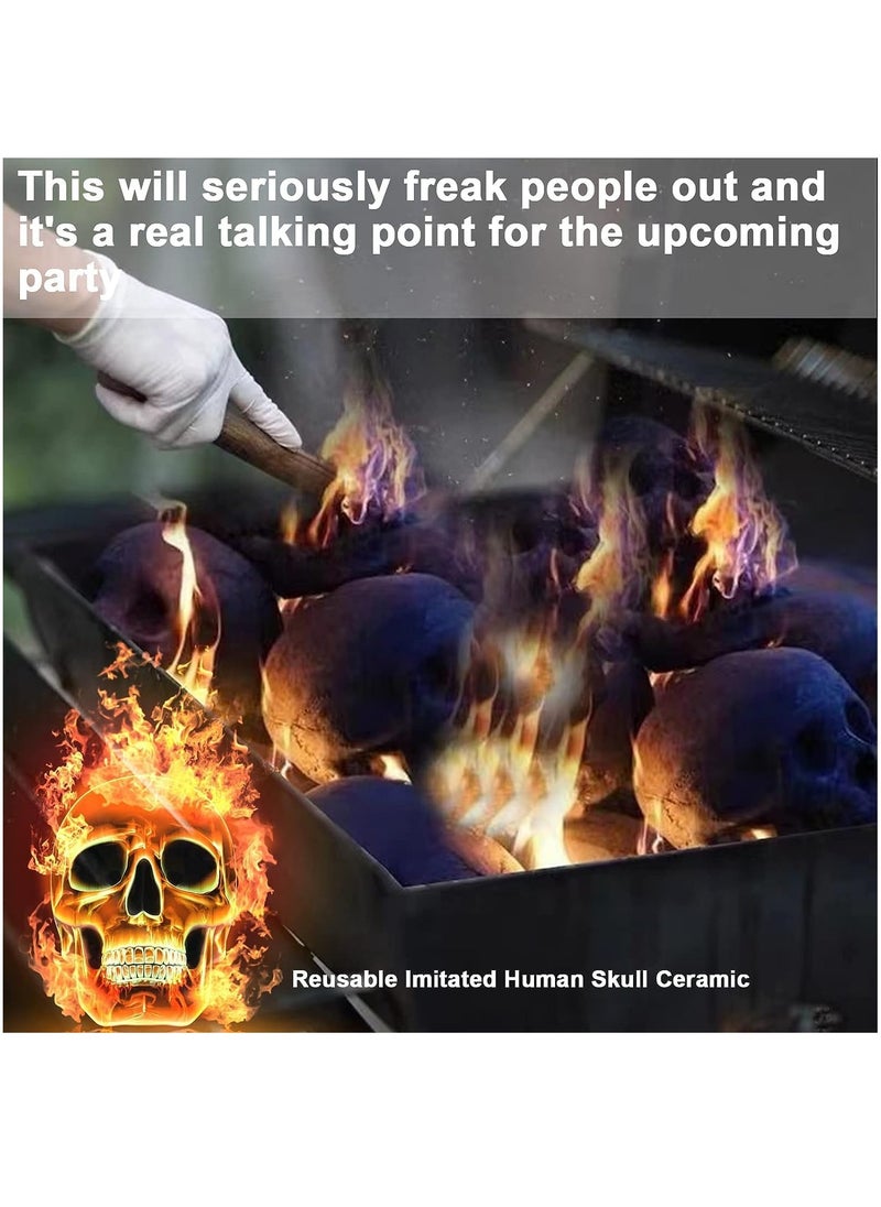 Generic - Ceramic Fire Pit Skulls, Reusable Square Skull Decorative Props for Fire Pit Party BBQ Fireplace Bonfire (3 Pieces) - Image 1