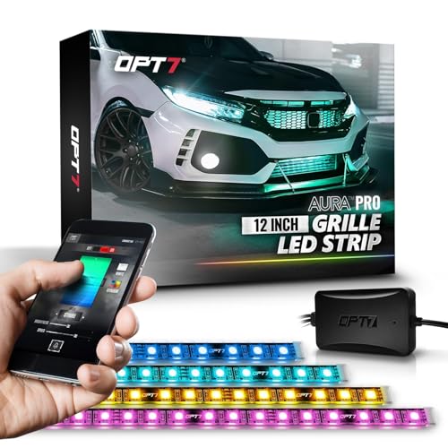 OPT7 Aura Pro RGB LED Grille Lights with App & Remote Control, 4pcs 12" Light Strips, Waterproof Front Grill Valence, Music Sync, Multi-Color Exterior Lighting Kit, Universal for Cars Trucks Vans SUV - Image 1