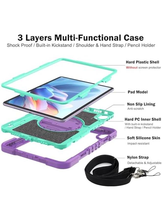 إيروريكس حافظة متوافقة مع جهاز هواوي ميت باد 11.5 بوصة S 2024 3 في 1، غطاء حماية هجين مقاوم للصدمات من السيليكون مع حامل وحزام كتف (أرجواني وأزرق) - Image 5