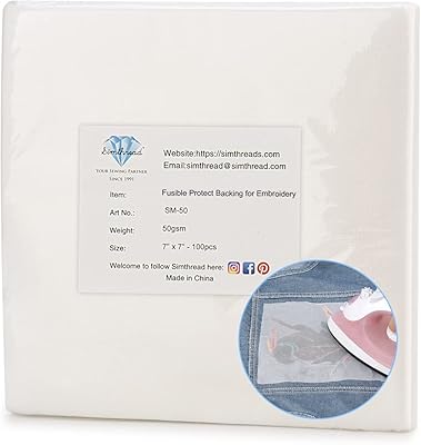 Simthread Fusible Iron-on Embroidery Backing Protect Flexible Knit Mesh Stabilizer - 7" x 7", 100 Precut Sheets, - Image 1