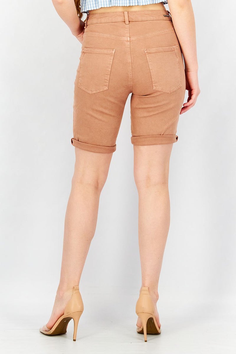ESPRIT Women Solid Five Pocket Denim Shorts, Coral  - Image 3