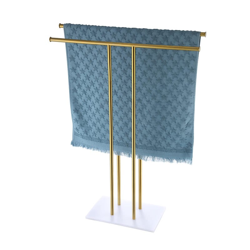 JQK Bath Towel Holder Stand Brushed Gold, 30 Inch Free Standing Double Towel Rack Shelf for Bathroom Floor, Light Gold, BTH100L30-WG - Image 1