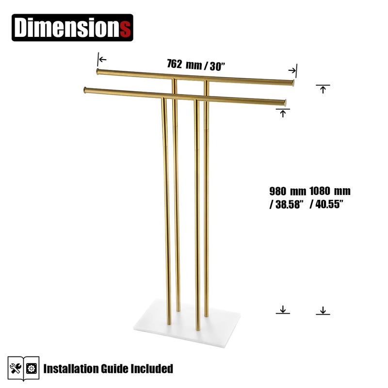 JQK Bath Towel Holder Stand Brushed Gold, 30 Inch Free Standing Double Towel Rack Shelf for Bathroom Floor, Light Gold, BTH100L30-WG - Image 2