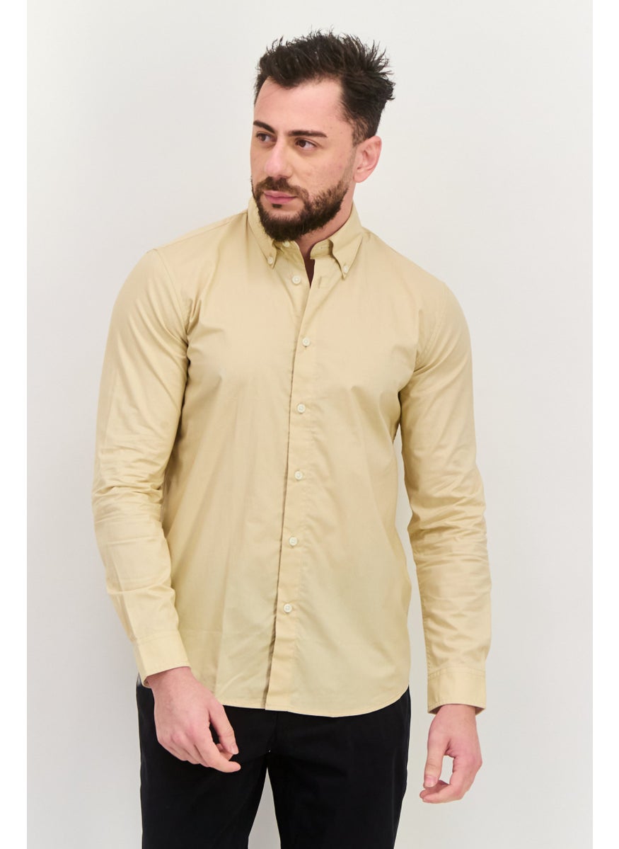 ESPRIT Men Regular Fit Embroidered Logo Long Sleeves Casual Shirt, Light Beige  - Image 1