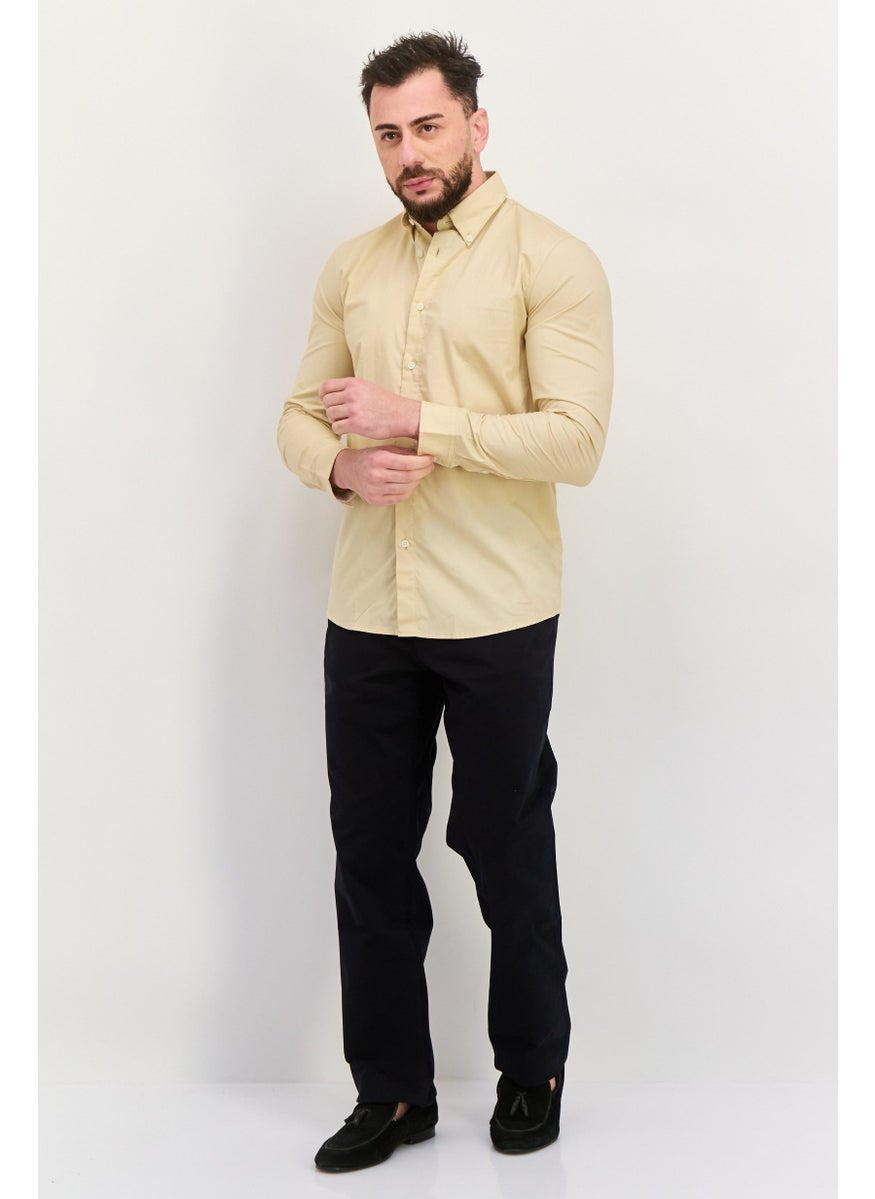 ESPRIT Men Regular Fit Embroidered Logo Long Sleeves Casual Shirt, Light Beige  - Image 4