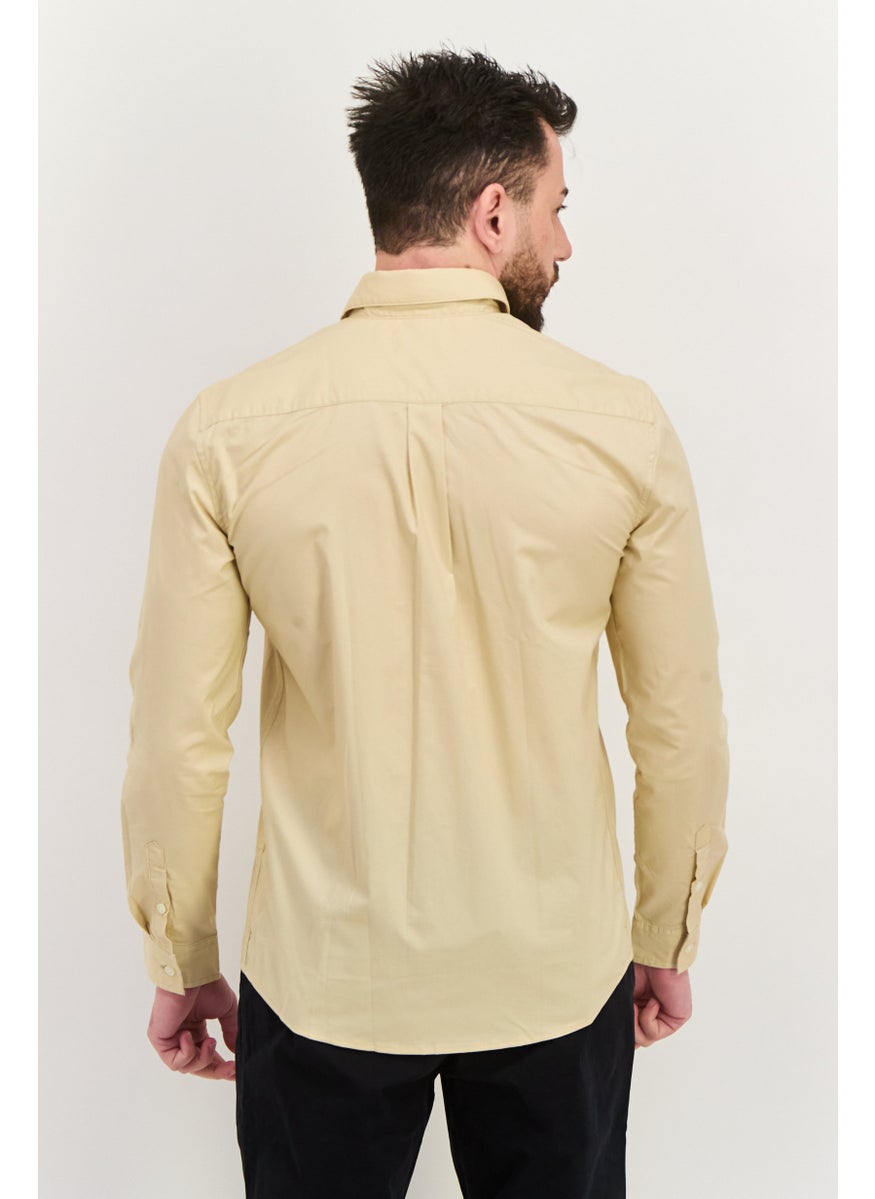 ESPRIT Men Regular Fit Embroidered Logo Long Sleeves Casual Shirt, Light Beige  - Image 2