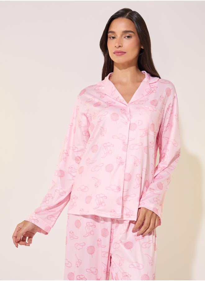 Take Two Allover Printed Shirt and Straight Leg Pants Pajama Sets  - Image 3