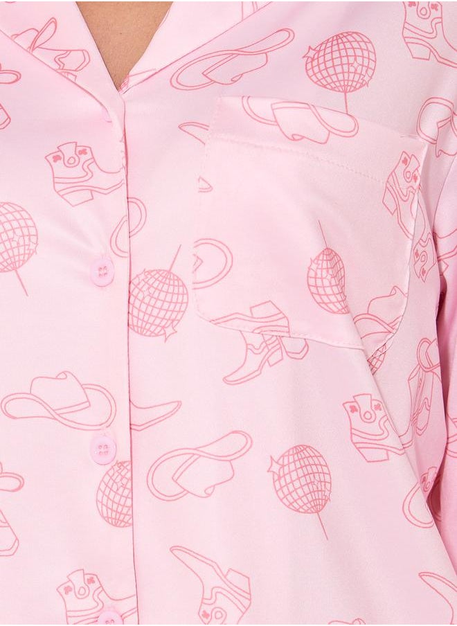 Take Two Allover Printed Shirt and Straight Leg Pants Pajama Sets  - Image 5