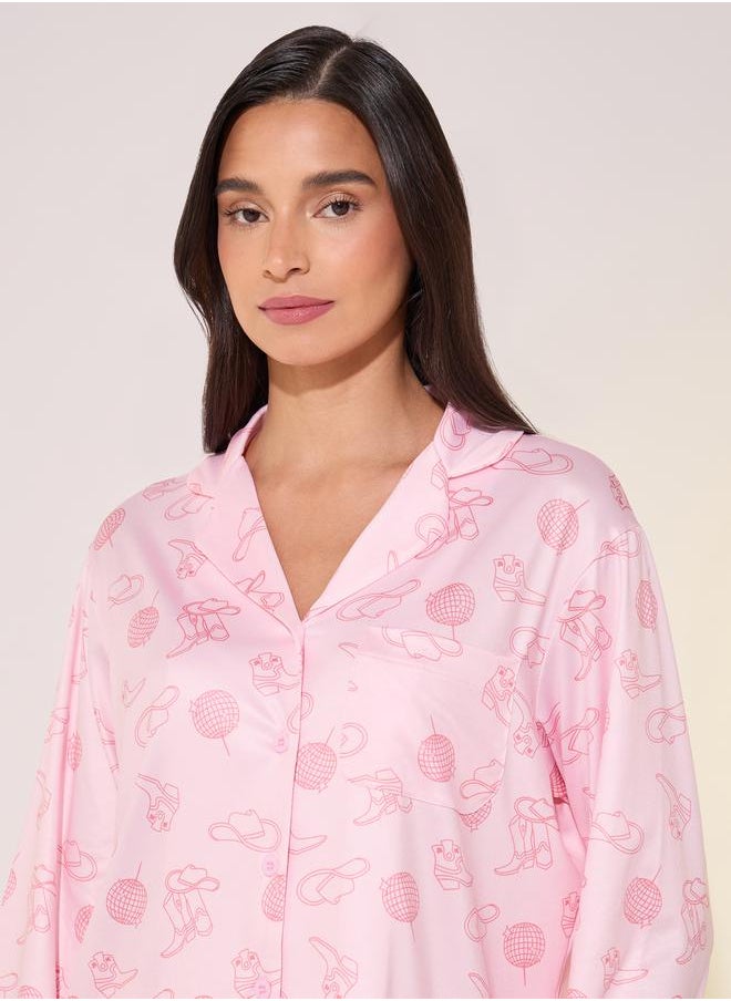 Take Two Allover Printed Shirt and Straight Leg Pants Pajama Sets  - Image 4