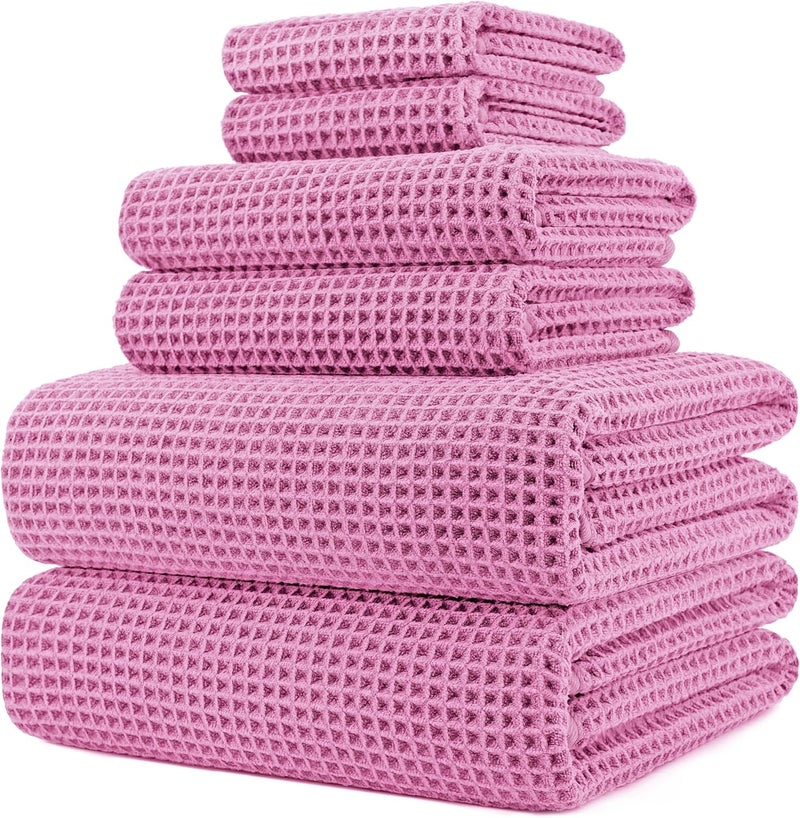 Polyte Oversize, 60 x 30 in., Quick Dry Lint Free Microfiber Bath Towel Set, 6 Piece (Waffle Weave) - Image 1