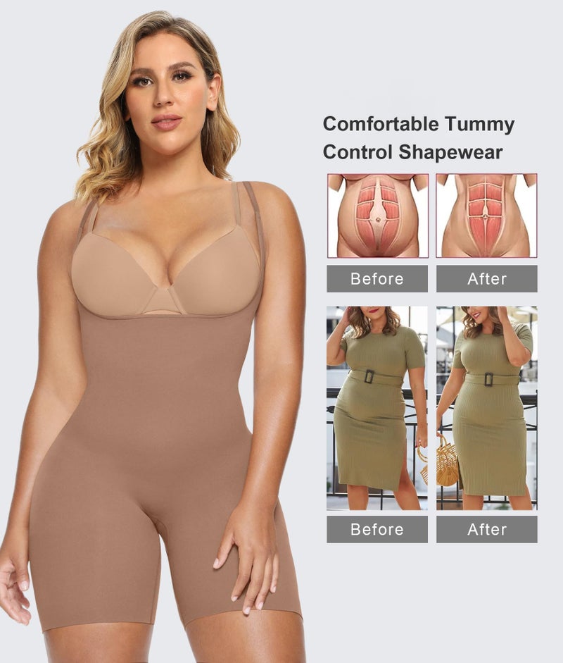 SHAPERX Open Bust Shapewear Tummy Control Bodysuits for Women Seamless Compression High Waisted Body Shaper, SZ5258-Sienna-XXS/XS - Image 5