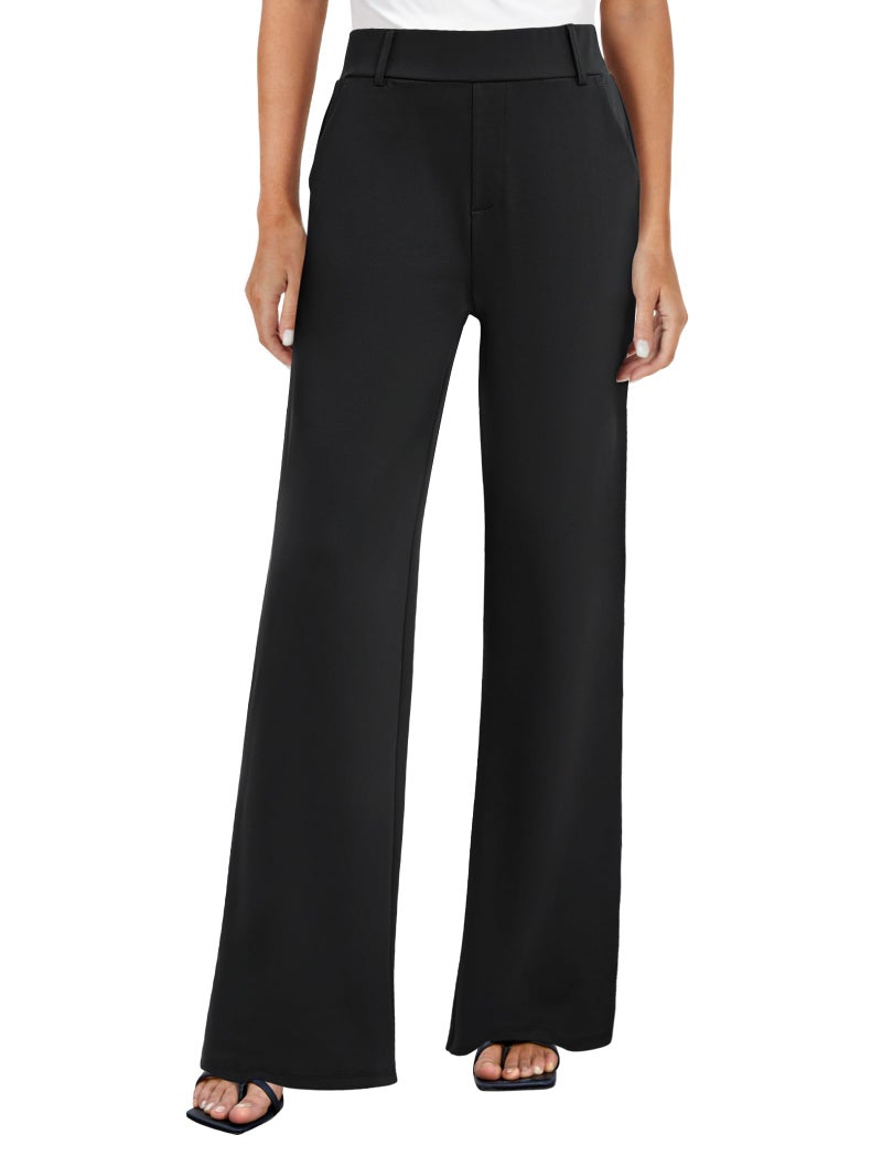 FireSwan Women's Wide Leg Dress Pants High Waisted Stretchy Work Trousers Business Casual Office Pull on Slacks with Pockets Black - Image 1