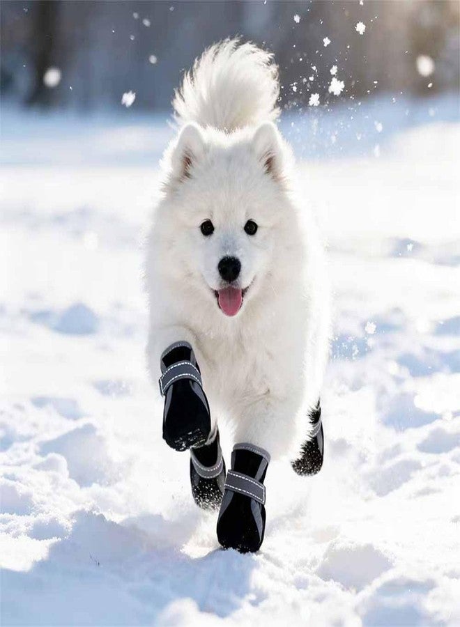 BECHANMIG Waterproof Dog Shoes for Winter Rainy Snowy Day,Outdoor Pet Booties & Paw Protectors with Reflective Strip Anti-Slip Sole for Small Medium Dogs_#3(Black) - Image 2