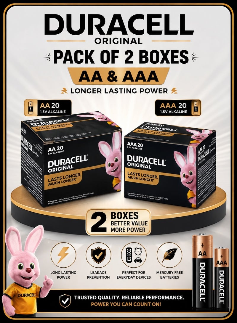 Duracell Pack of 2 Boxes Original AA and AAA 1.5V Alkaline Battery - Image 1