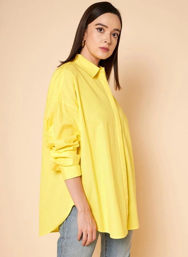 HIGH STAR  Women'S Yellow 100% Cotton Solid Pattern Button Down Shirt for Women | Best Price UAE