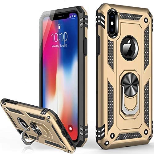 REALCASE TPU+PC iPhone X/Xs Back Cover Case | Heavy Duty Dual Layer Hybrid Shock Proof Armor Defender Ring Case Back Cover for iPhone X/Xs 5.8 (Gold) - Image 1