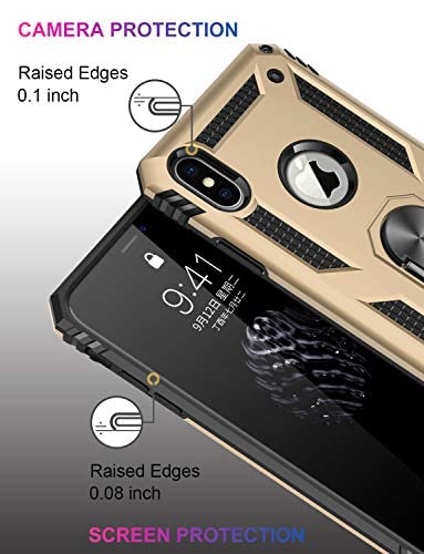 REALCASE TPU+PC iPhone X/Xs Back Cover Case | Heavy Duty Dual Layer Hybrid Shock Proof Armor Defender Ring Case Back Cover for iPhone X/Xs 5.8 (Gold) - Image 3