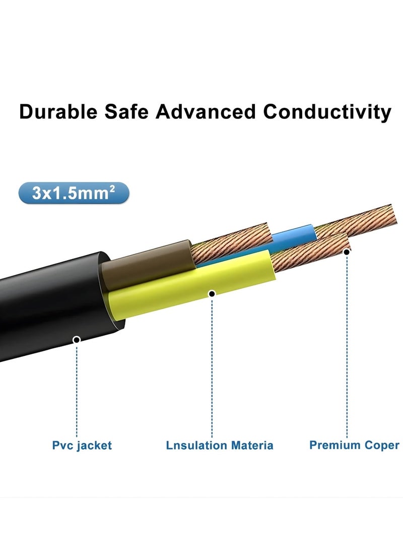 مشترك كهربائي 2000 واط بخمس منافذ و2 منفذ USB ومنفذ تايب-سي للشحن السريع، سلك قوي بطول 3 أمتار، مزود بحماية للأطفال وزر تشغيل/إيقاف – متعدد المقابس للاستخدام المنزلي والمكتبي - Image 3