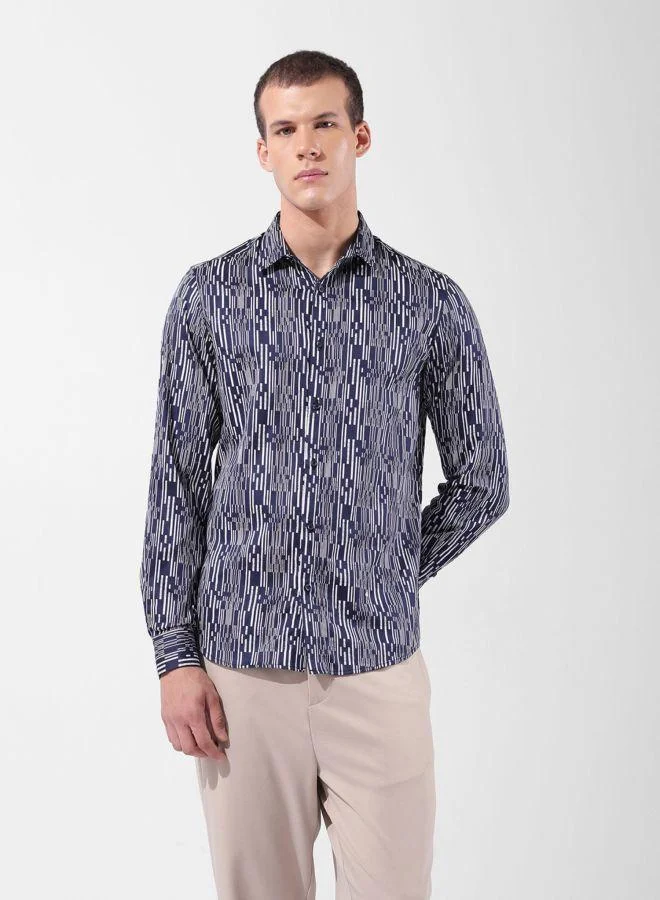 The Indian Garage Co Men Slim Fit Printed Cutaway Collar Full Sleeves Shirt