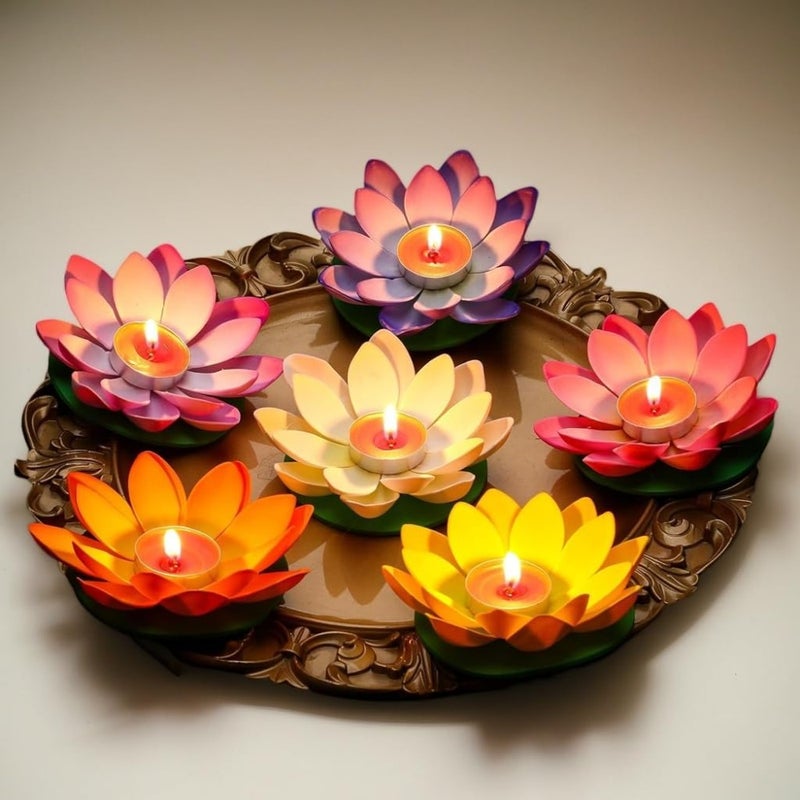 Artificial Floating Lotus Lanterns-Real Candle Pool Decorative Lights Halloween Tealight lamp Prayer Lamp Wishing Water Lily Candle Light for Pool, Pond, Glass Bowl, Diwali - Image 3