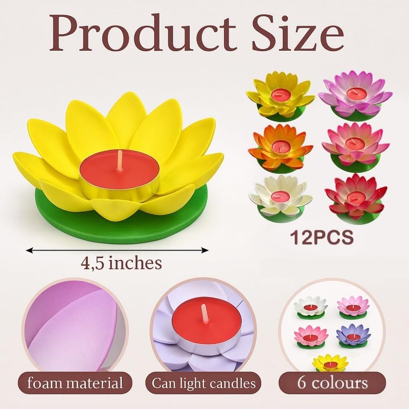 Artificial Floating Lotus Lanterns-Real Candle Pool Decorative Lights Halloween Tealight lamp Prayer Lamp Wishing Water Lily Candle Light for Pool, Pond, Glass Bowl, Diwali - Image 2