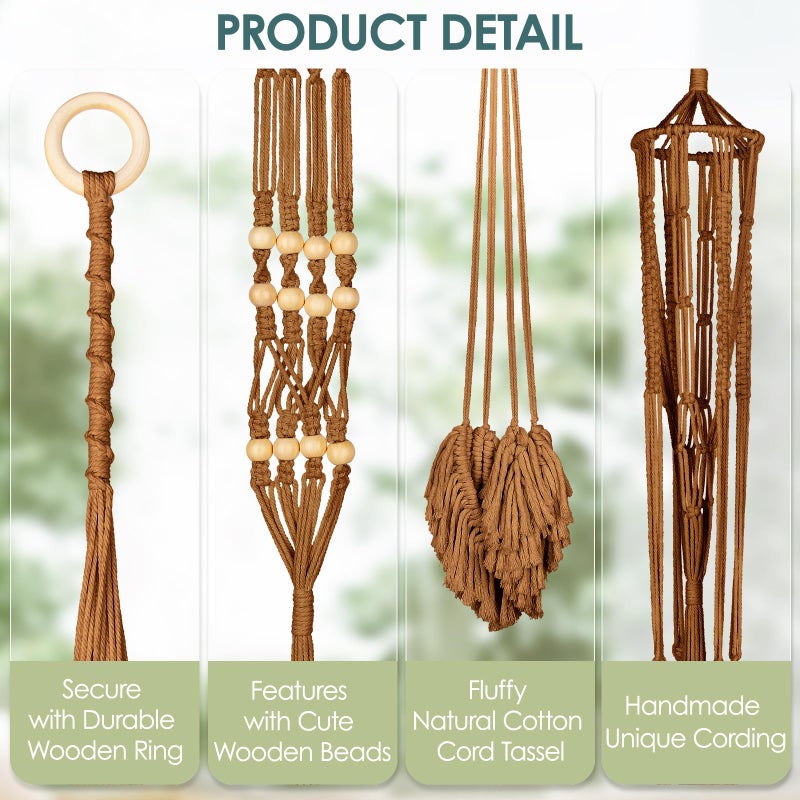 ANROYE Macrame Plant Hanger for Indoor Set of 4, Bohemian Hanging Planter with Tassels for Flower Pot, Boho Decorative Houseplant Rope Holder for Home Decor Bedroom Window Farmhouse - Image 5