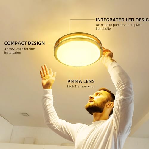 hykolity 10 inch Flush Mount LED Ceiling Light Fixture, 17W 1100lm, 2700K/3000K/3500K/4000K/5000K Adjustable Ceiling Lights, Gold Saturn Dimmable Lighting for Hallway Bathroom or Kitchen - Image 2