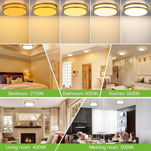 hykolity 10 inch Flush Mount LED Ceiling Light Fixture, 17W 1100lm, 2700K/3000K/3500K/4000K/5000K Adjustable Ceiling Lights, Gold Saturn Dimmable Lighting for Hallway Bathroom or Kitchen - Image 5