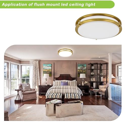 hykolity 10 inch Flush Mount LED Ceiling Light Fixture, 17W 1100lm, 2700K/3000K/3500K/4000K/5000K Adjustable Ceiling Lights, Gold Saturn Dimmable Lighting for Hallway Bathroom or Kitchen - Image 3