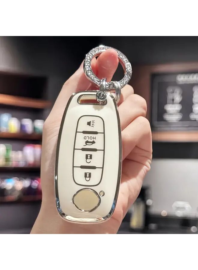 Car Key Cover Case With Silicone Car Keychain Set For Nissan X Trail T33 Kicks Qashqai J12 Juke Teana Altima Ariya White - Image 1