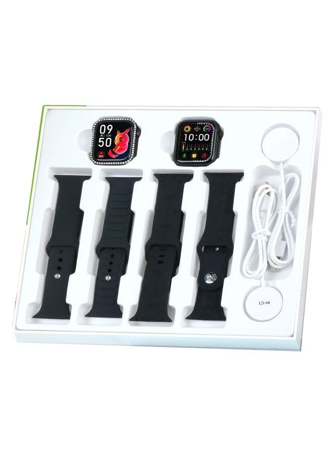 Modio U98 MINI 36mm 2 Smartwatch Combo With 4 Pair Straps and Wireless Charger For Ladies and Girls Black - Image 2