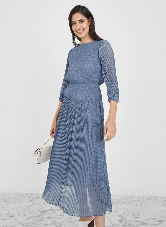 ستايلي Long Sleeves Pleated Detail A-Line Midi Dress