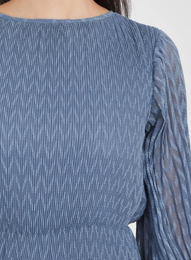 ستايلي Long Sleeves Pleated Detail A-Line Midi Dress