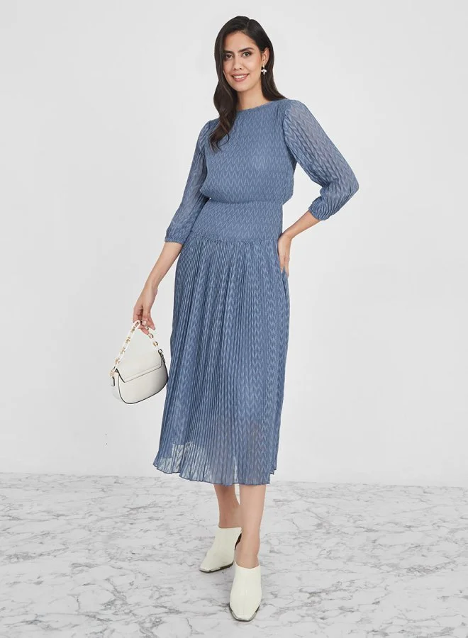 ستايلي Long Sleeves Pleated Detail A-Line Midi Dress