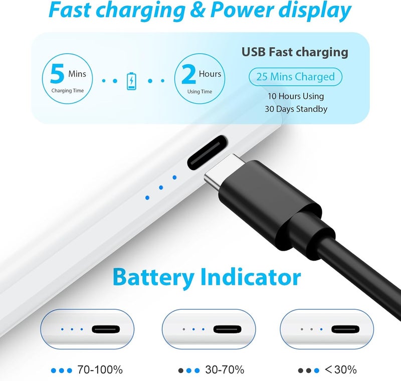 Kingone Stylus Pen,ipad Pencil With Ultra High Precision &Tilt Sensitivity,LED Power Display Strong Magnetic,Prevents False Touch,Universal iPad Stylus Pencil for iPa d 2018 & Later (White) - Image 2
