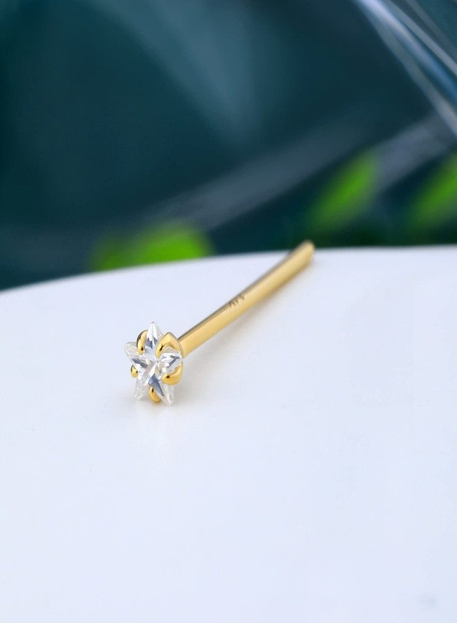 COCHARM 14k Solid Gold Fishtail Nose Stud Ring 20g 14k Real Gold Bendable Nose Rings Long Nose Stud CZ Star Yellow Gold Nose Piercing Jewelry for Women Men - Image 5
